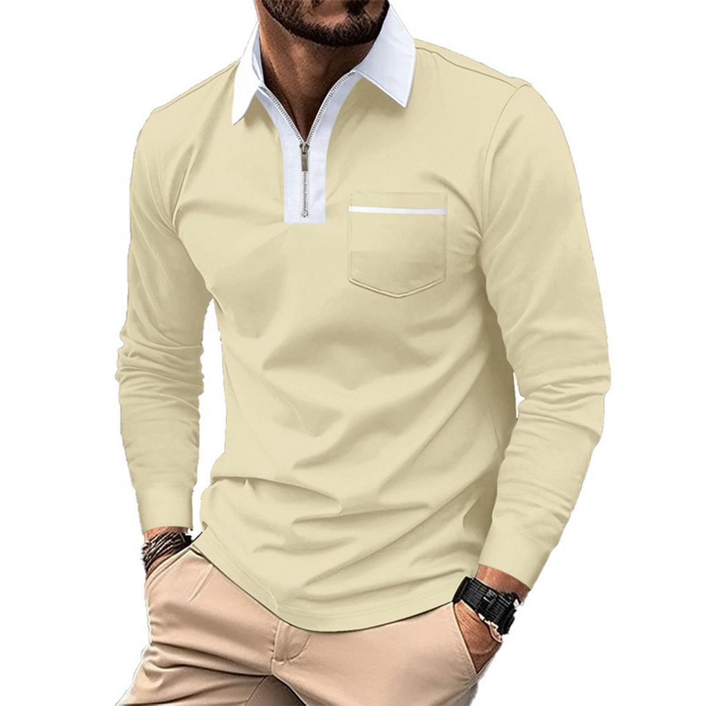 Men'S Fashionable Lapel Color Blocking Shirt Casual Long Sleeve Top