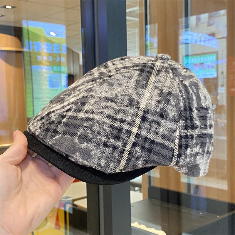 2025 Tie-dye plaid forward hat children autumn retro fashion leisure foreign trend out of the street peaked cap look thin