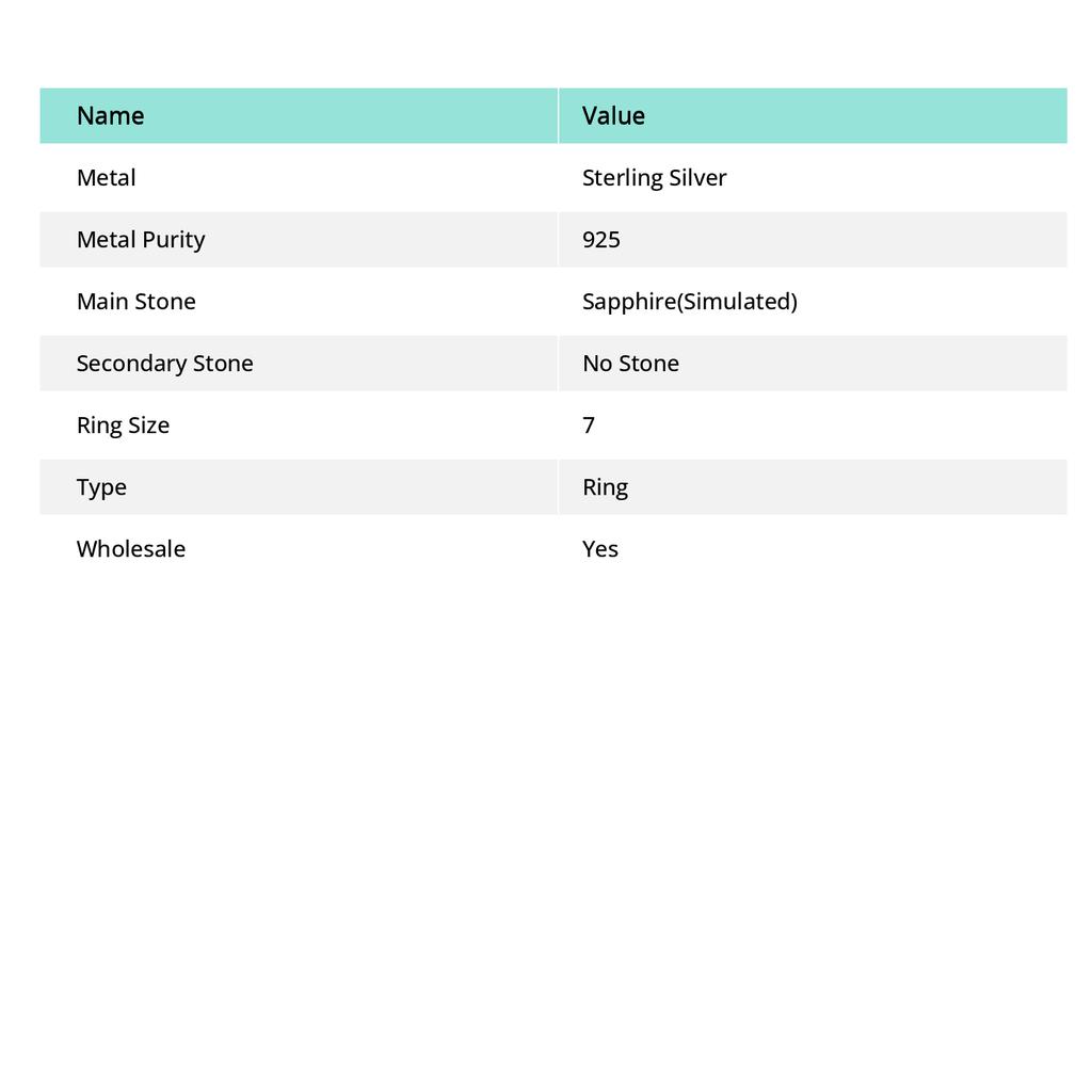 Natural Sapphire(Simulated) 925 Sterling Silver Jewelry Ring Size 7 p1g81