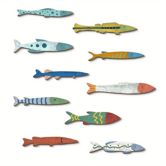 

10 Pcs Wooden Fish Wall Decor Hanging Coastal Beach Wall Art for Ocean Nautical Decor Vintage Fish Wall Sculpture for Lake House Bathroom Living Room 10pcs