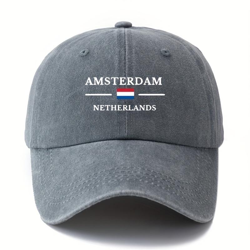 Cappellino da Baseball Unisex alla Moda e Versatile con Lettere Stampate AMSTERDAM, Leggero per l'Esterno, Visiera Curva, Cappellino da Baseball da Autista di Camion