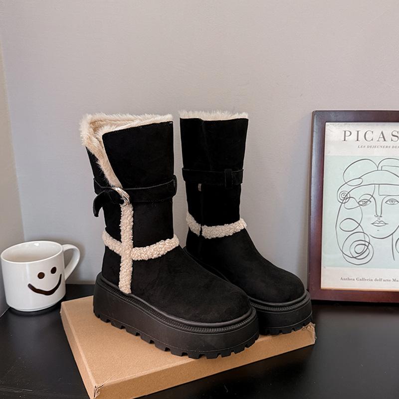Women's two wear plus size soft sole winter warm fur one snow boots padded lined ankle boots non-slip hiking casual sports cotton boots