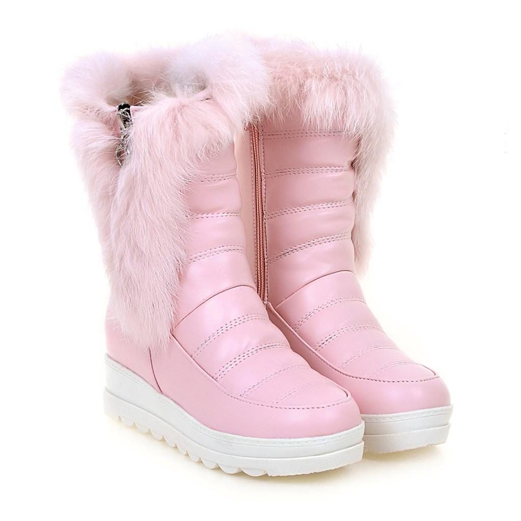 

Жіночі зимові черевики для снігу, нові зимові черевики на плоскій підошві та танкетці, короткі черевики з кролячого хутра, великого розміру, теплі плюшеві короткі черевики 43 рожевий