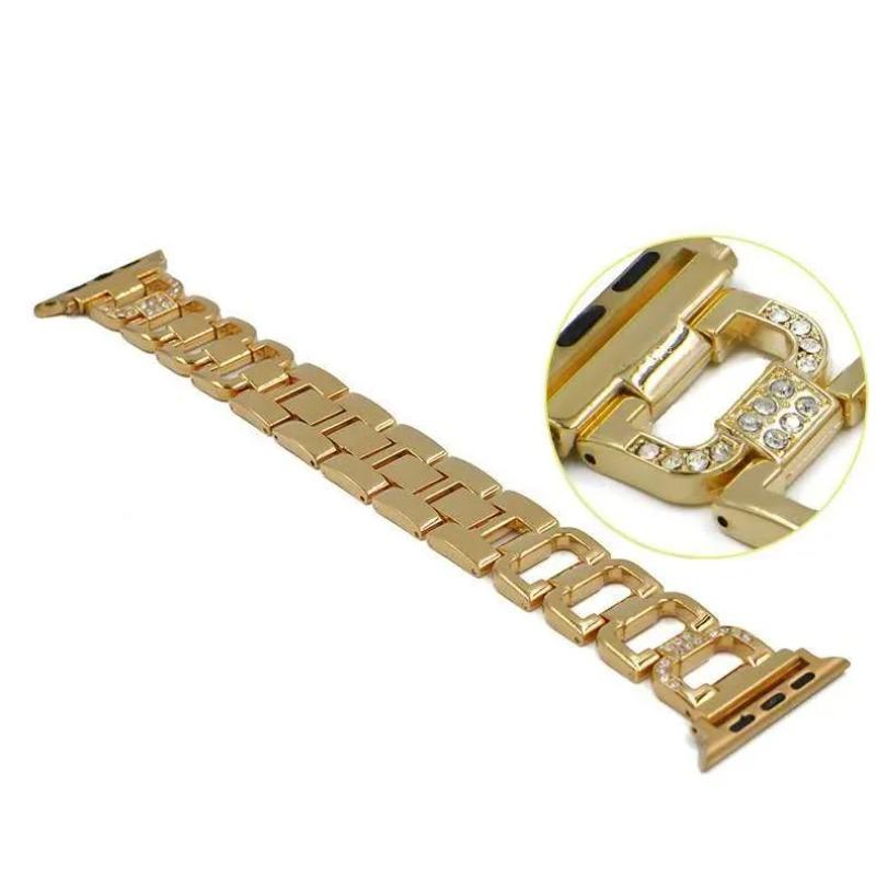 Fashion Simple D Strap for Apple Watch38/40/41mm 42/44/45/49mm Diamond Encrusted Chain Metal Strap Removable