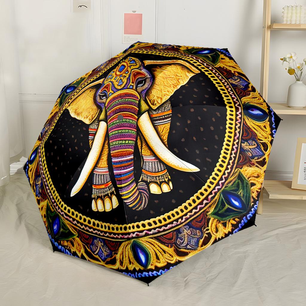 Elegant Yin Yang Elephants Outdoor Automatic Umbrella Sturdy 8 Rib Shaft Lightweight Travel Essential Fashionable Accessory Spiritual Gift