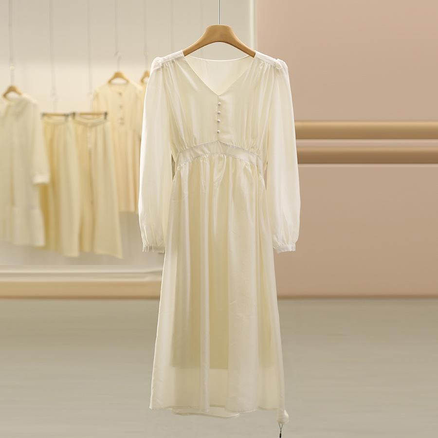 

Maiicu Tencel V-Neck Dress: Elegant Autumn Style for Women XL грязно-белый