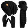 Winter Hat Beanie Scarf Touchscreen Gloves Set for Women, 3 in 1 Set with Knit Warm Long Neck Scarves Cap Gloves