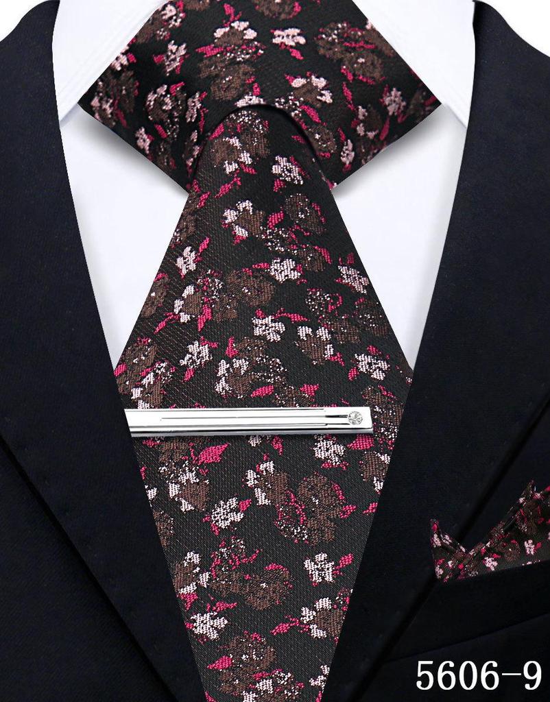 Men's Retro Floral Tie, Pocket Square & Tie Clip Set for Weddings