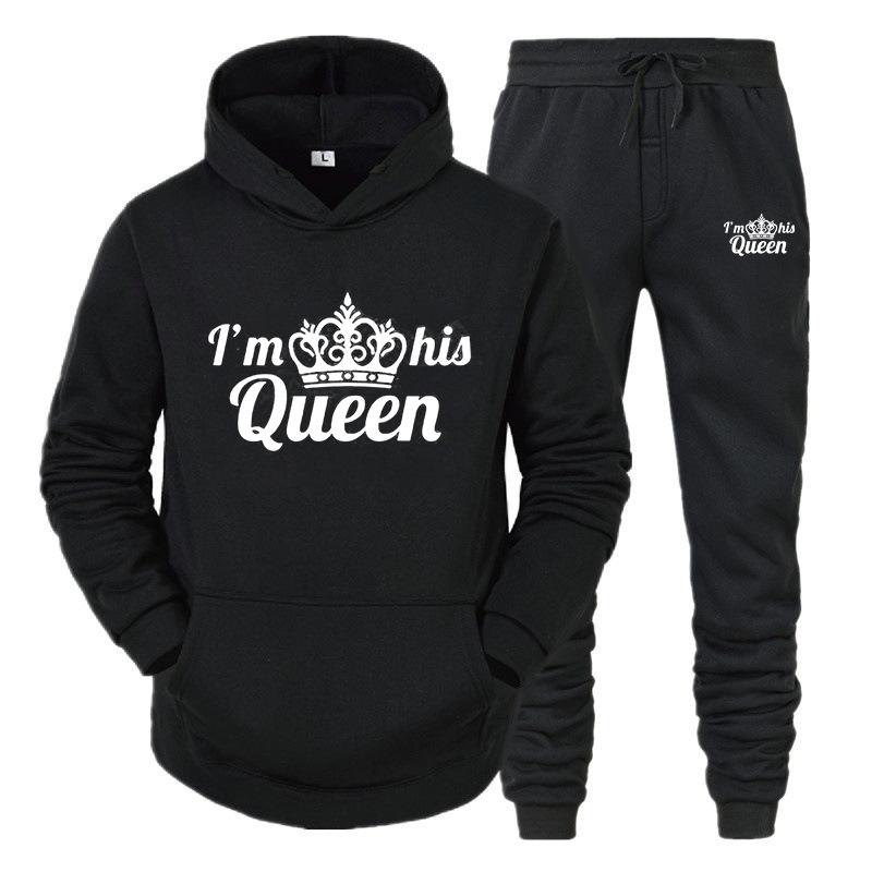 KING QUEEN Sweatshirt-Set für Damen und Herren, lässiges Sport-Set, zweiteiliges Jogginghosen-Set, Kurzarmshirts (Herren)