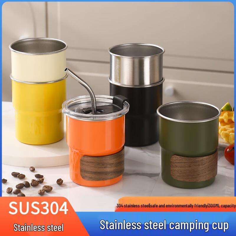 Baizi en 304 Stainless Steel 0.3L Camping Cup with Lid and Straw