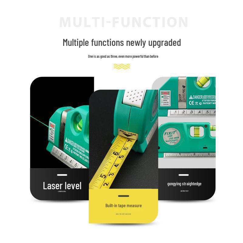 High-Precision Green Light Laser Level with Infrared Line Marker & Multifunctional Tape Measure
