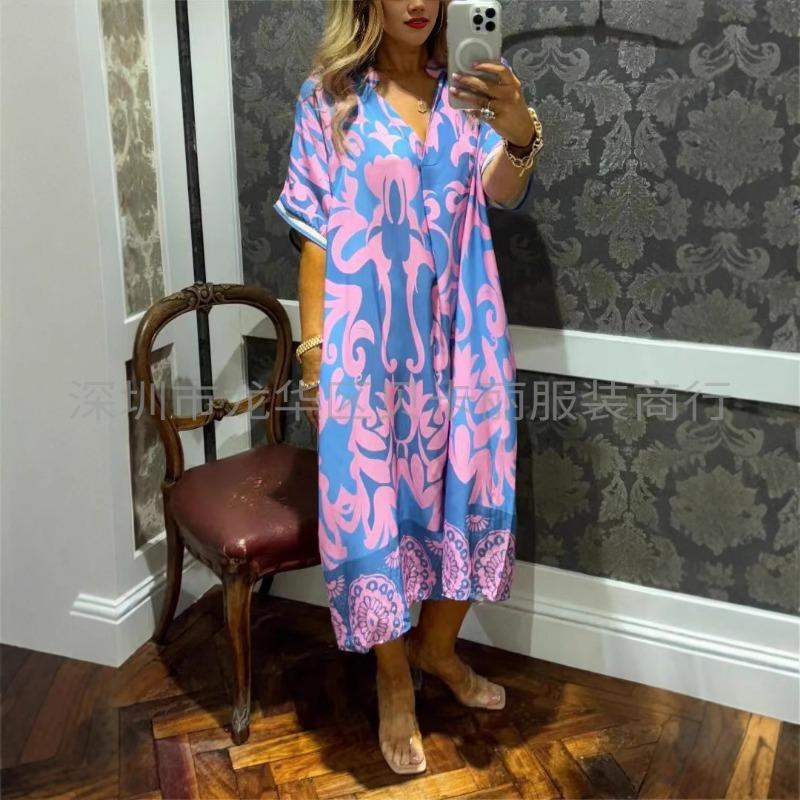 JPNTKYYWomen's Fashion Summer Spring Short Sleeve V-Neck Casual Dresses