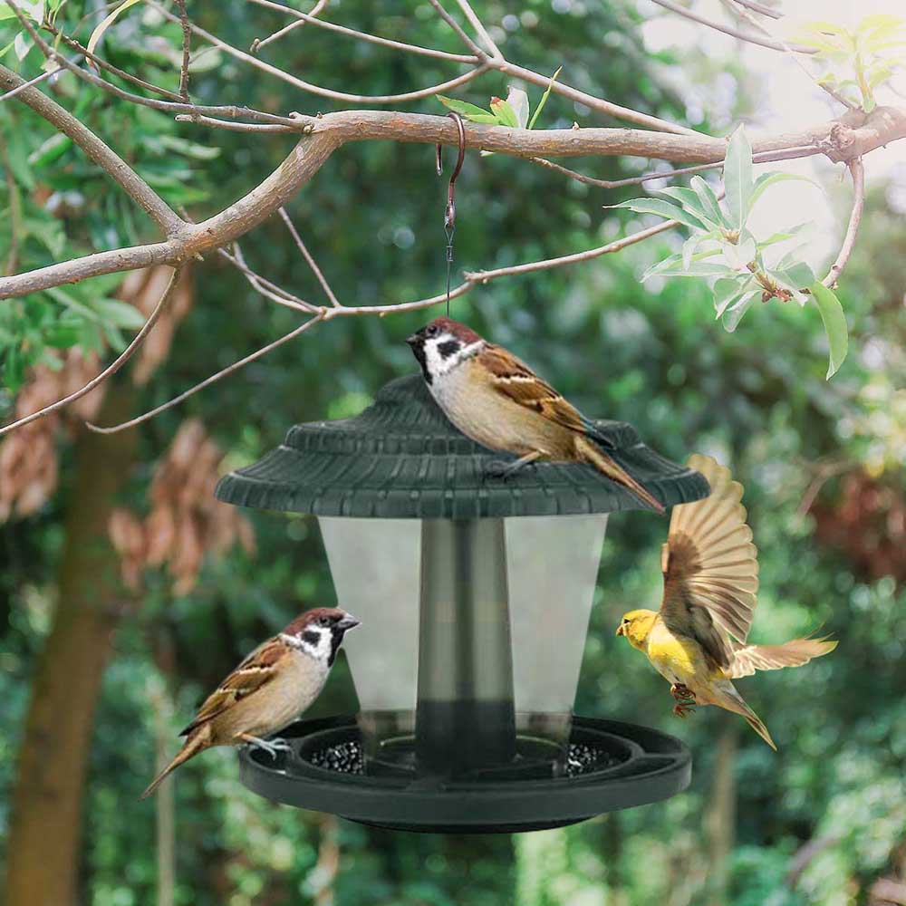 Bird Feeders for Outdoor Hanging,Outdoor Hanging Wild Bird Feeder, Plastic Hanging Outdoor Garden Backyard Decoration Clear Pavilion Shape with Roof,