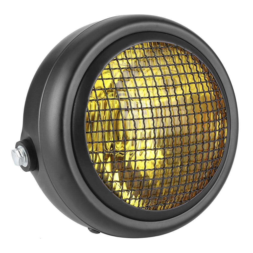 

7in 55W Motorcycle Grill Headlight Retro Style Halogen Head Lamp High BrightnessYellow Lens
