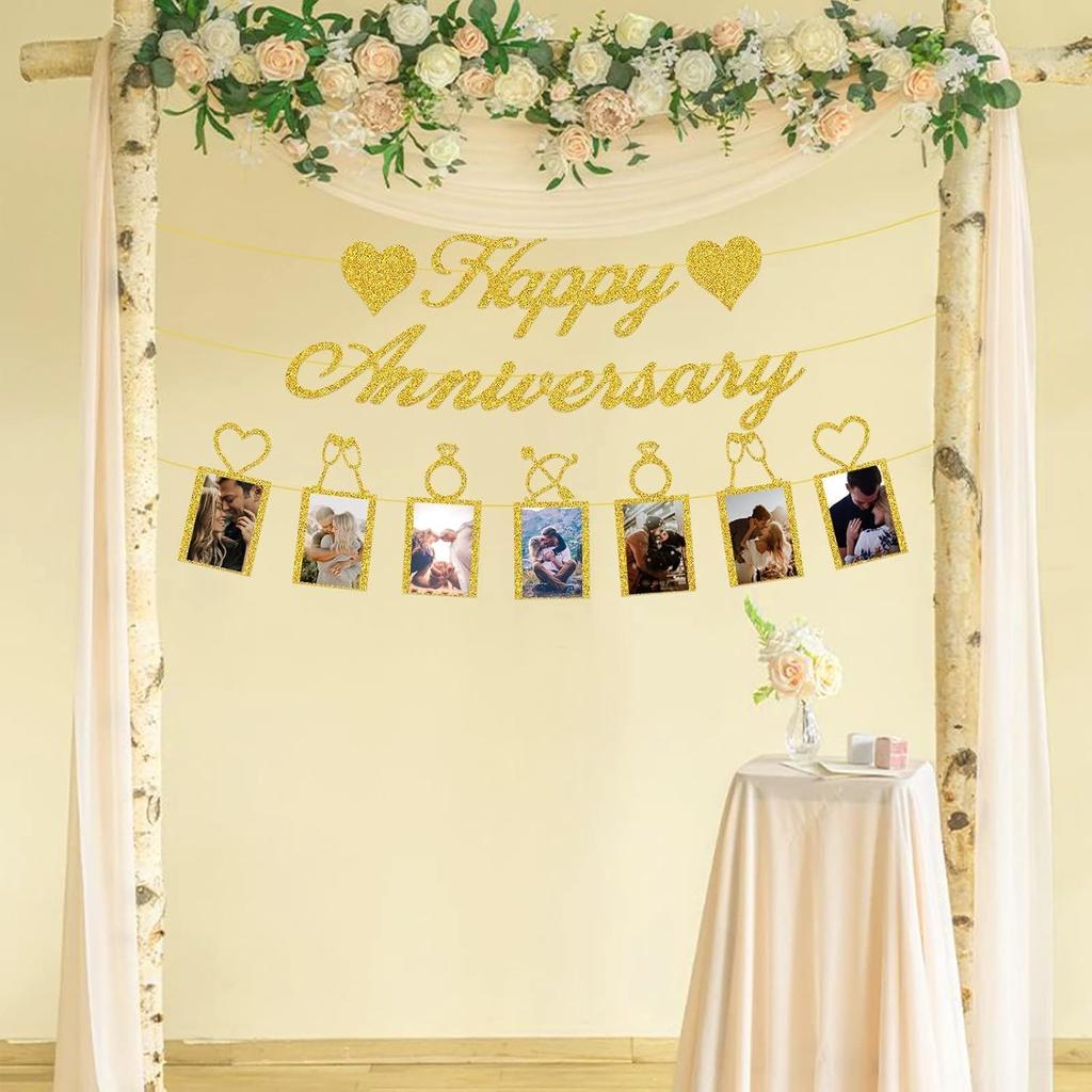 Happy Anniversary Party Decorations - Banner and Photo Banner for Wedding Party Decor