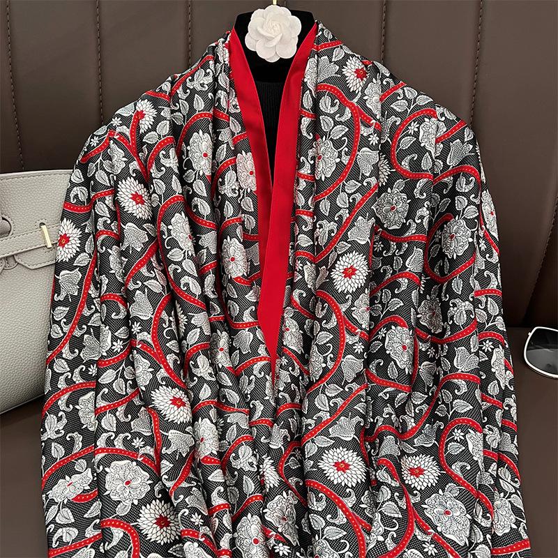 Li brocade silk printed imitation silk scarf spring and autumn fashion outer shawl autumn and winter scarf female Korean version versatile 180cm