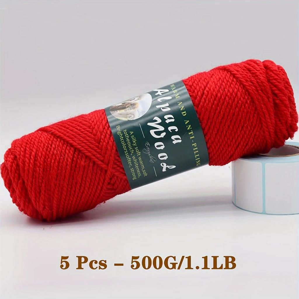 5er-Pack Alpakawolle Garn, Weiche & Warme Mischung zum Stricken von Pullovern, Schals, Mützen - Jeweils 0,5 kg, Mehrfarbige Auswahl
