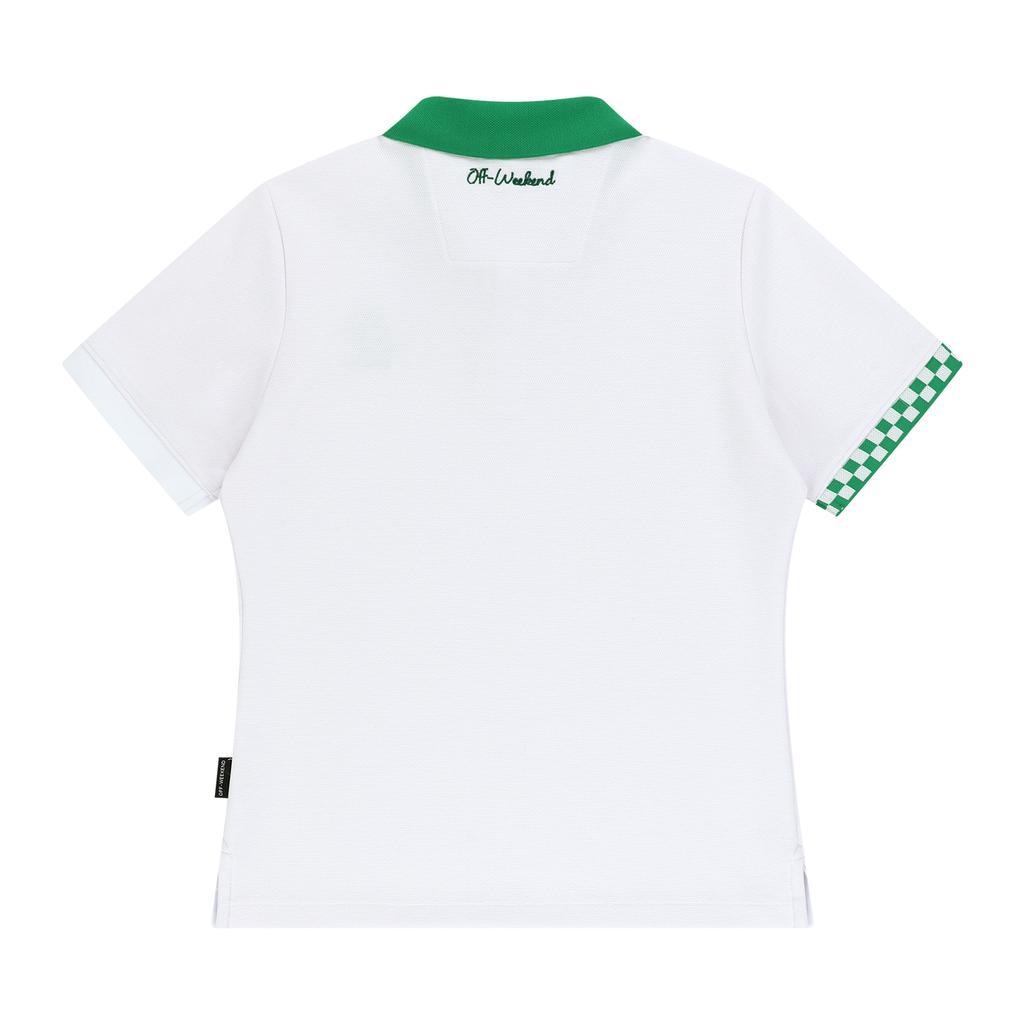 Opeuwikendeu Green Checkerboard Pique Polo Short Sleeve T-Shirt For Women