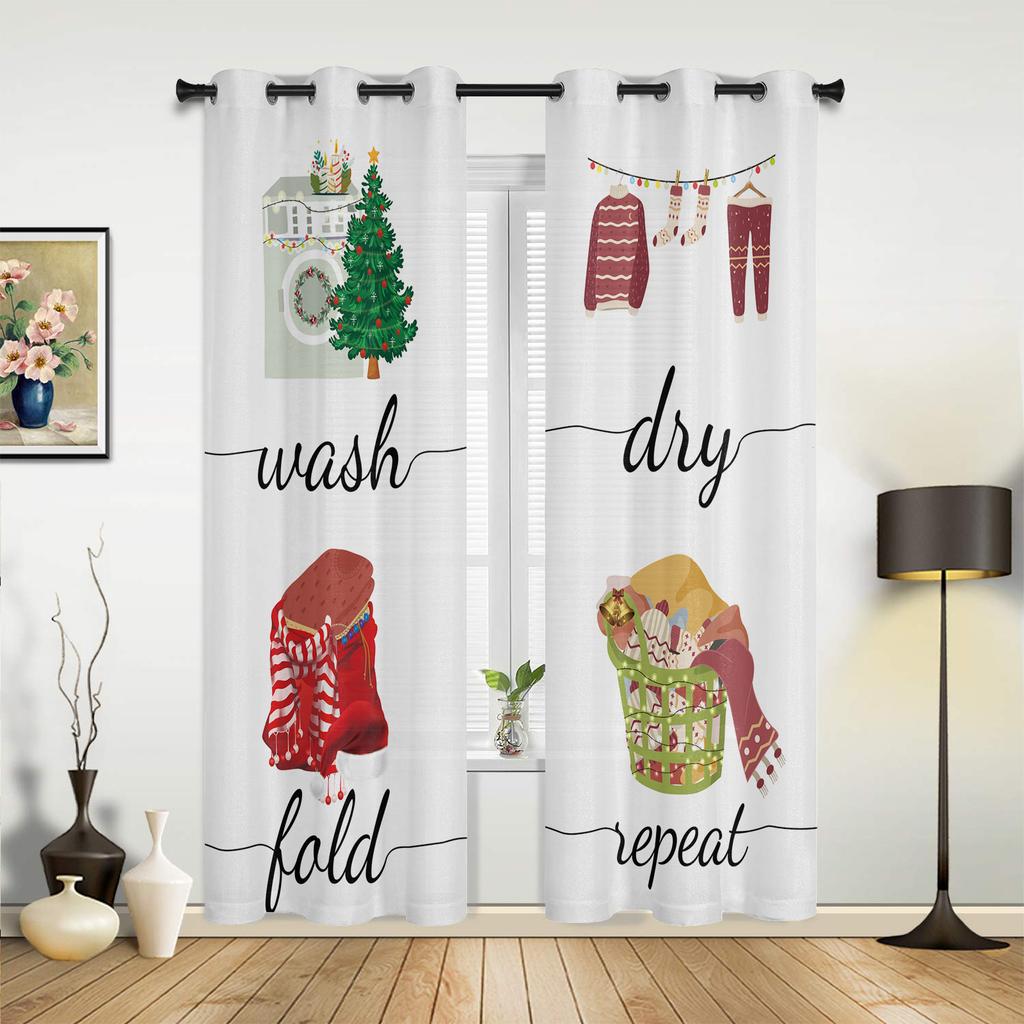 Laundry Room Wash Dry Fold Repeat Curtains for Bedroom Living Room Drapes Kitchen Kid's Room Window Curtain Modern Home Decor