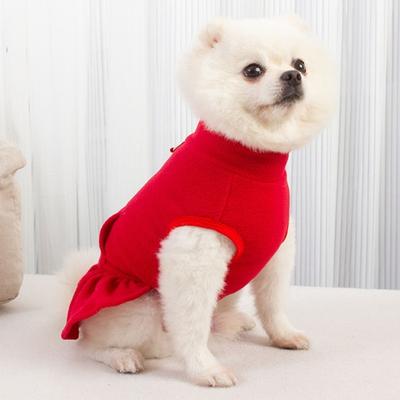 Pet Dress Autumn Winter D-shaped Ring Pleated Hem Solid Color Thick Fleece Sleeveless Two-legged Small Medium Dog Puppy Outfit Clothes Pet Supplies