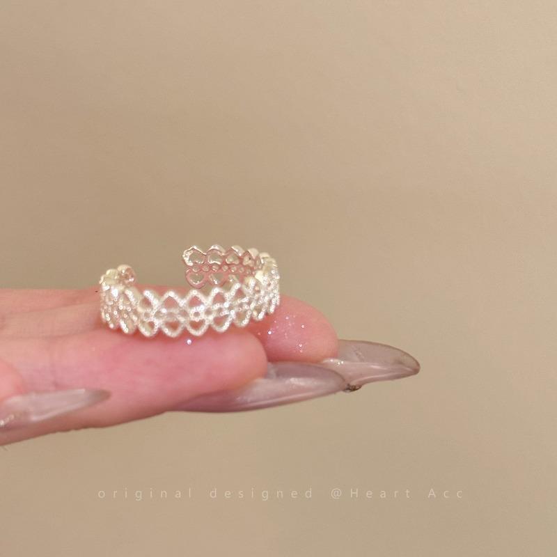 

Lace Trim Diamond Open Ring for Women - Luxurious and High-end, Versatile and Elegant Finger Ring for The Index Finger. Lace trim ring
