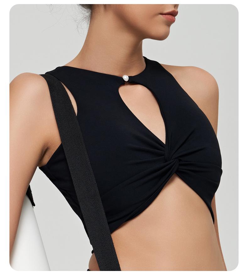 

Женский ажурный бюстгальтер для фитнеса с гофрированными сборками, нижнее белье с эффектом пуш-ап, однотонный противоударный спортивный жилет для йоги L чёрный