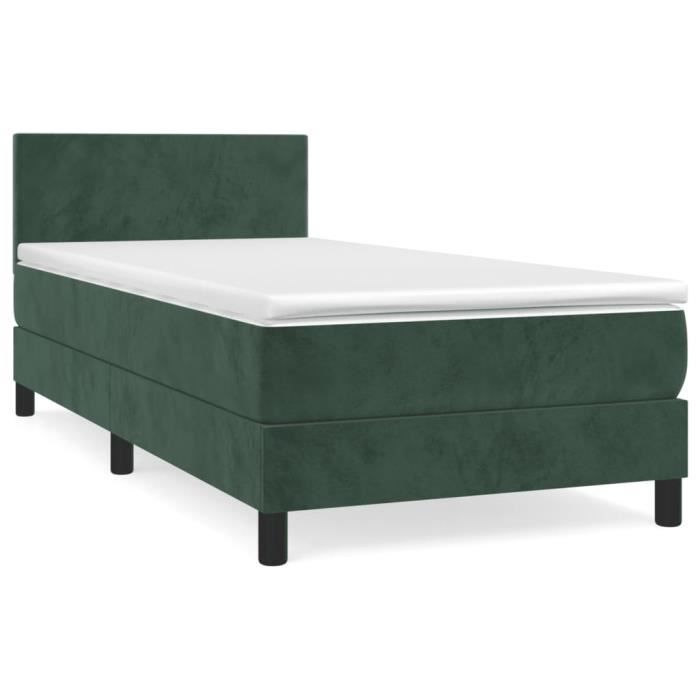 3141152 vidaXL Lit à sommier tapissier et matelas Vert foncé 80x200 cm Velours