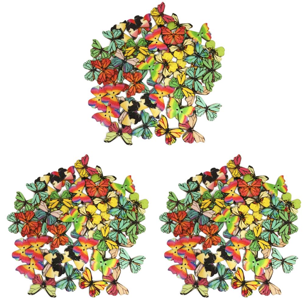 

50шт деревянные пуговицы для шитья бабочки вязание одежды декор (28x20x2,5 мм)