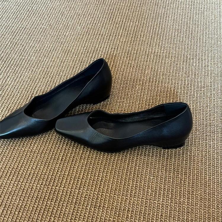 Sheepskin Version~ Retro Literary and Artistic Style Inner Height Increase Leather Shallow Mouth Single Shoes Women's Simple Sq