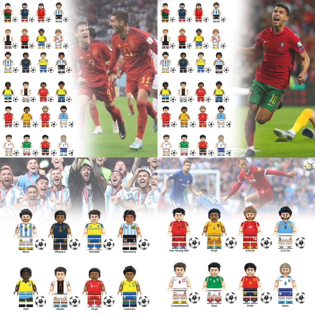 Colorful Football Star Wooden Minifigure Building Blocks Set For Kids With 50-100 Pieces