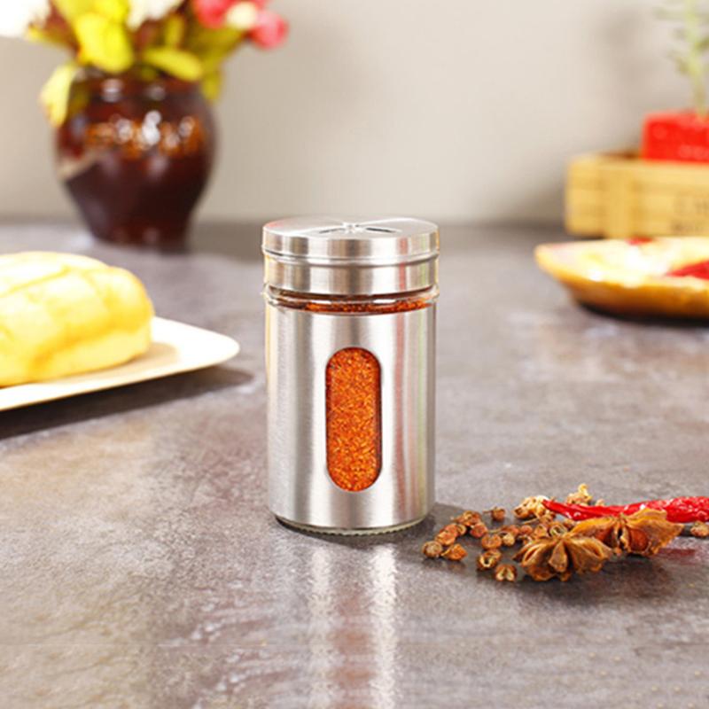 

Stainless Steel Seasoning Jars Glass Spreading Bottle Barbecue Pot Pepper Toothpick Holder Salt Shaker Rotating серебряный