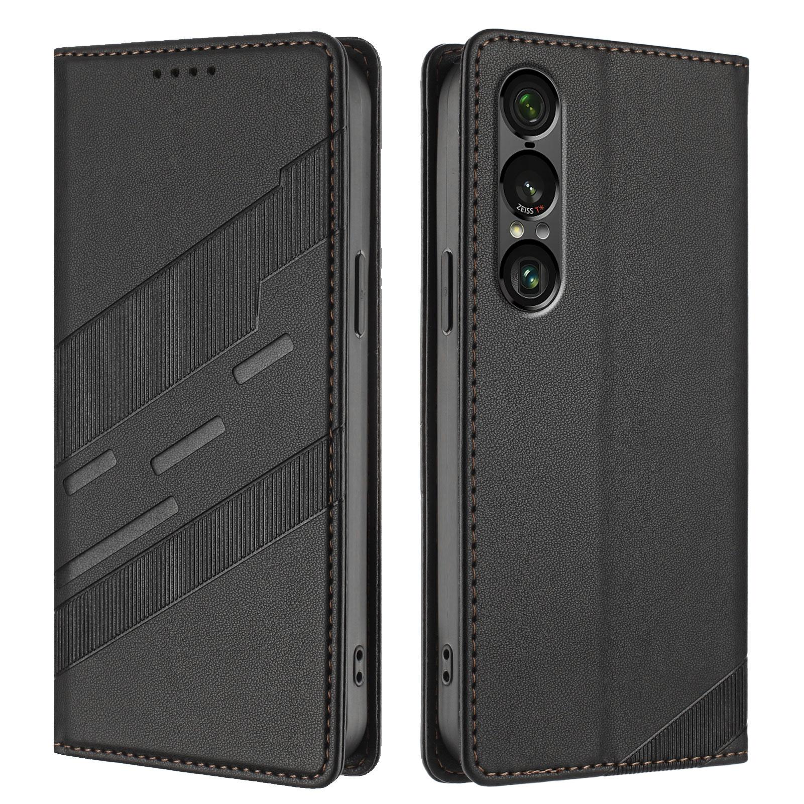 

For Sony Xperia 1 VII Phone Cases Punk Style Imprinted Wallet Stand Leather Cover Black