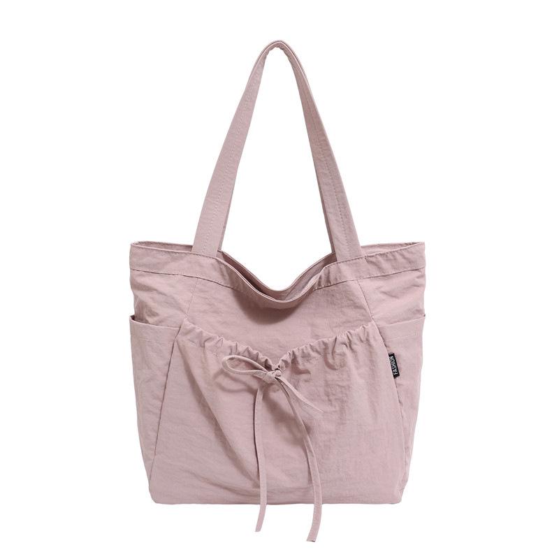 Fashionable Canvas Shoulder Handbag with Bow Accent and Wrinkled Texture – Large Capacity Tote/School Bag