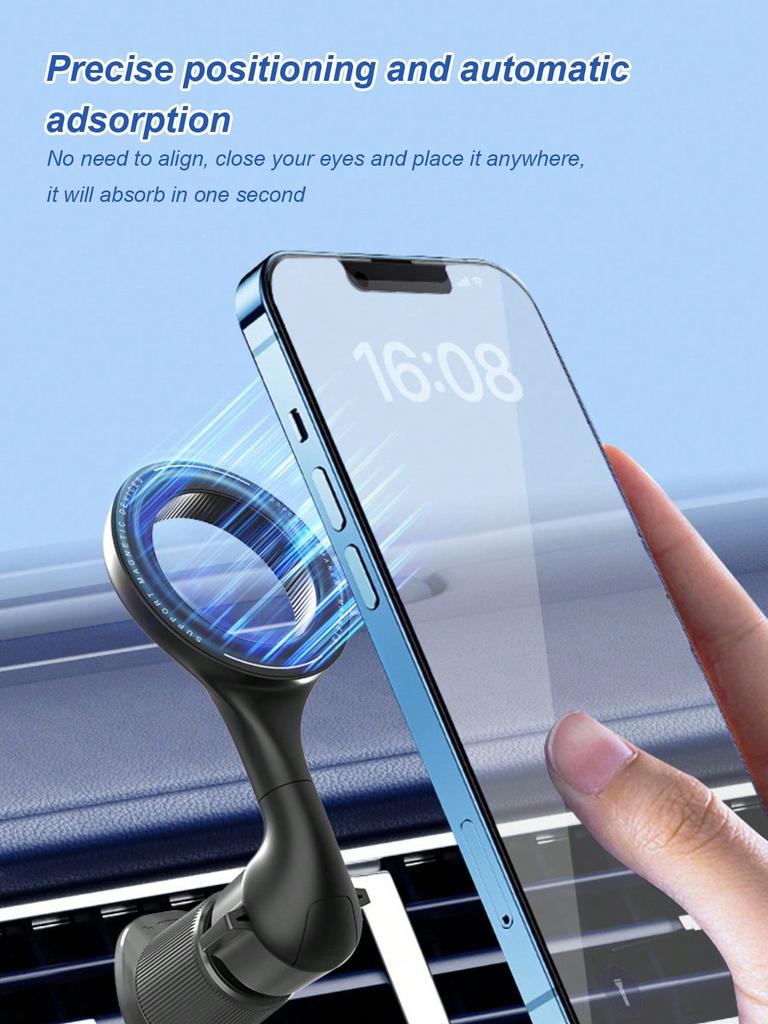 Magnetic Car Phone Holder-Adjustable Ball Joint, 360° Rotation, Strong Neodymium Magnet & Built-in Magnetic Ring, Universal Fit