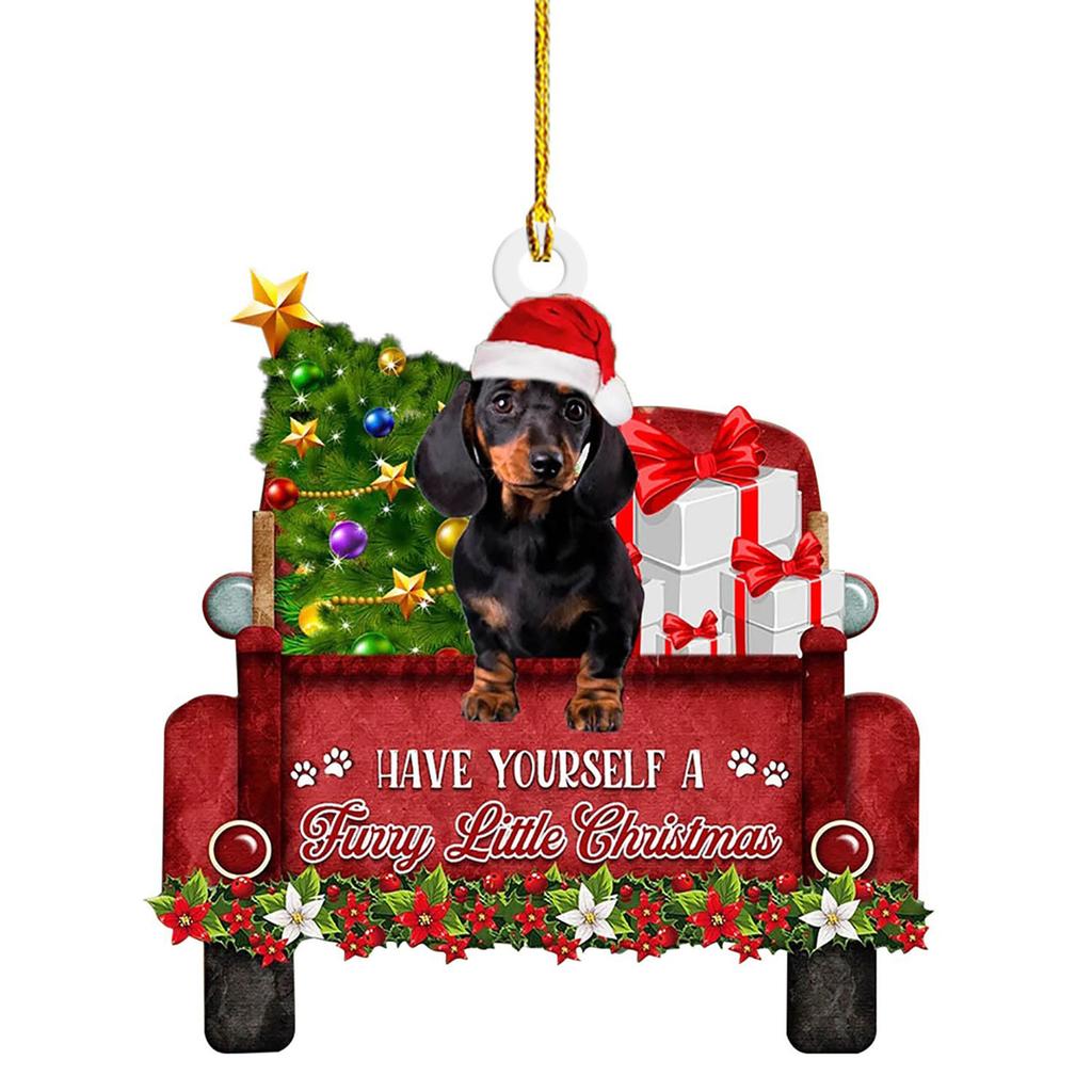 Festival Dachshund Hanging Charm Acrylic Christmas Tree and Car Interior Decoration Decorative Pendant for Indoor