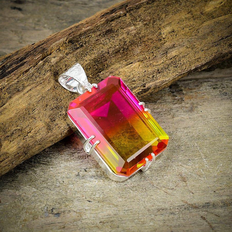 

Bi-Color Tourmaline Gemstone 925 Sterling Silver Jewelry Pendant 1.65 M-127