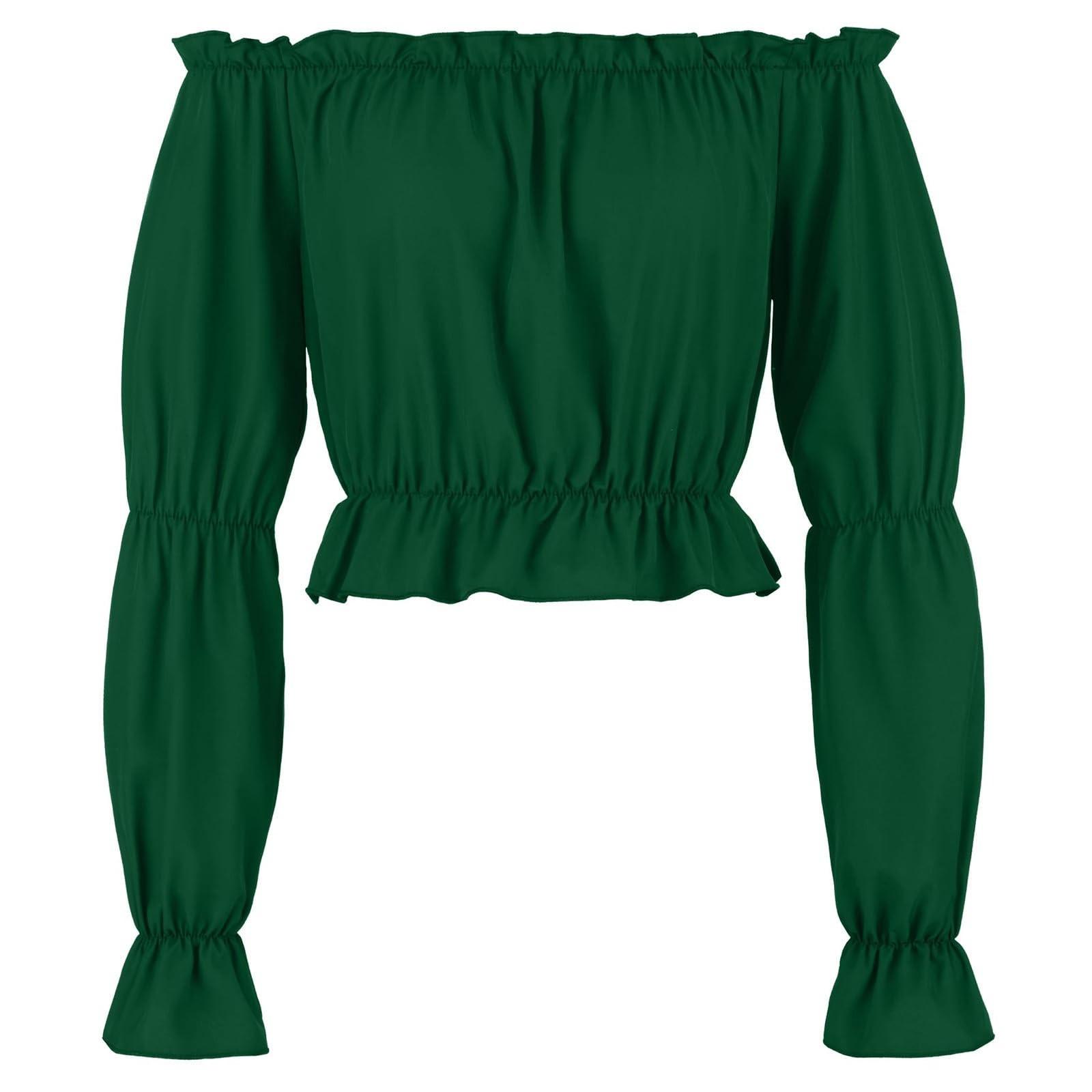 

Женская мода однотонный с длинным рукавом с открытыми плечами плиссированный без бретелек и с открытым пупком рубашка топ M зелёный