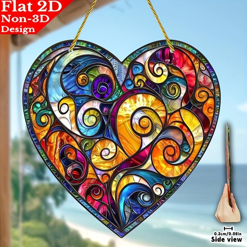 Motif Spirale Coloré Abstrait, Décoration de Fenêtre en Forme de Cœur Acrylique, Art de Décoration pour Jardin Cour Maison, Crèches, Décoration Murale Vintage pour Maison