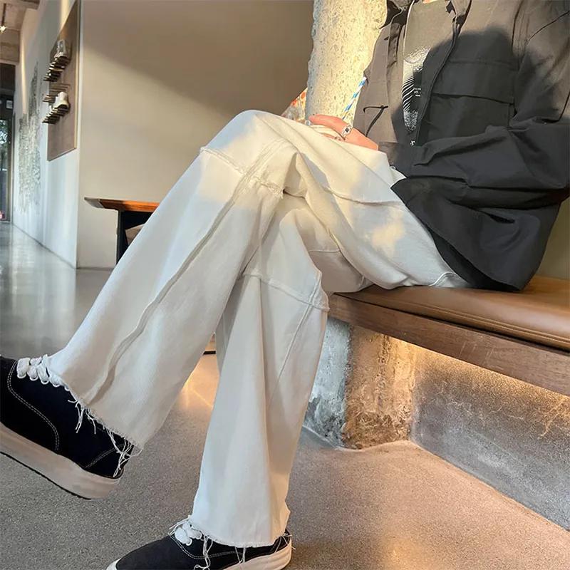 Herren Streetwear Schwarze Kontrastnaht Baggy Weite Hosen
