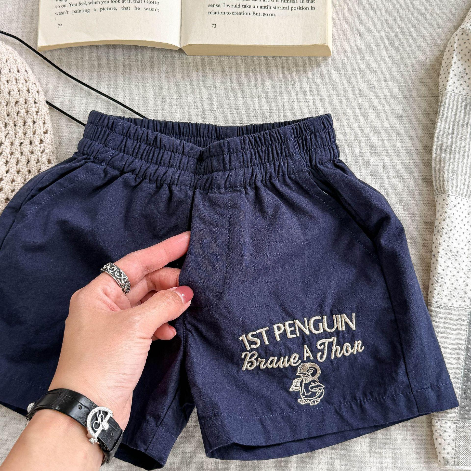

Kids Summer Shorts Cute Loose Children Pants Embroidered Letters Baby Quick Drying Shorts 90 темно-синий