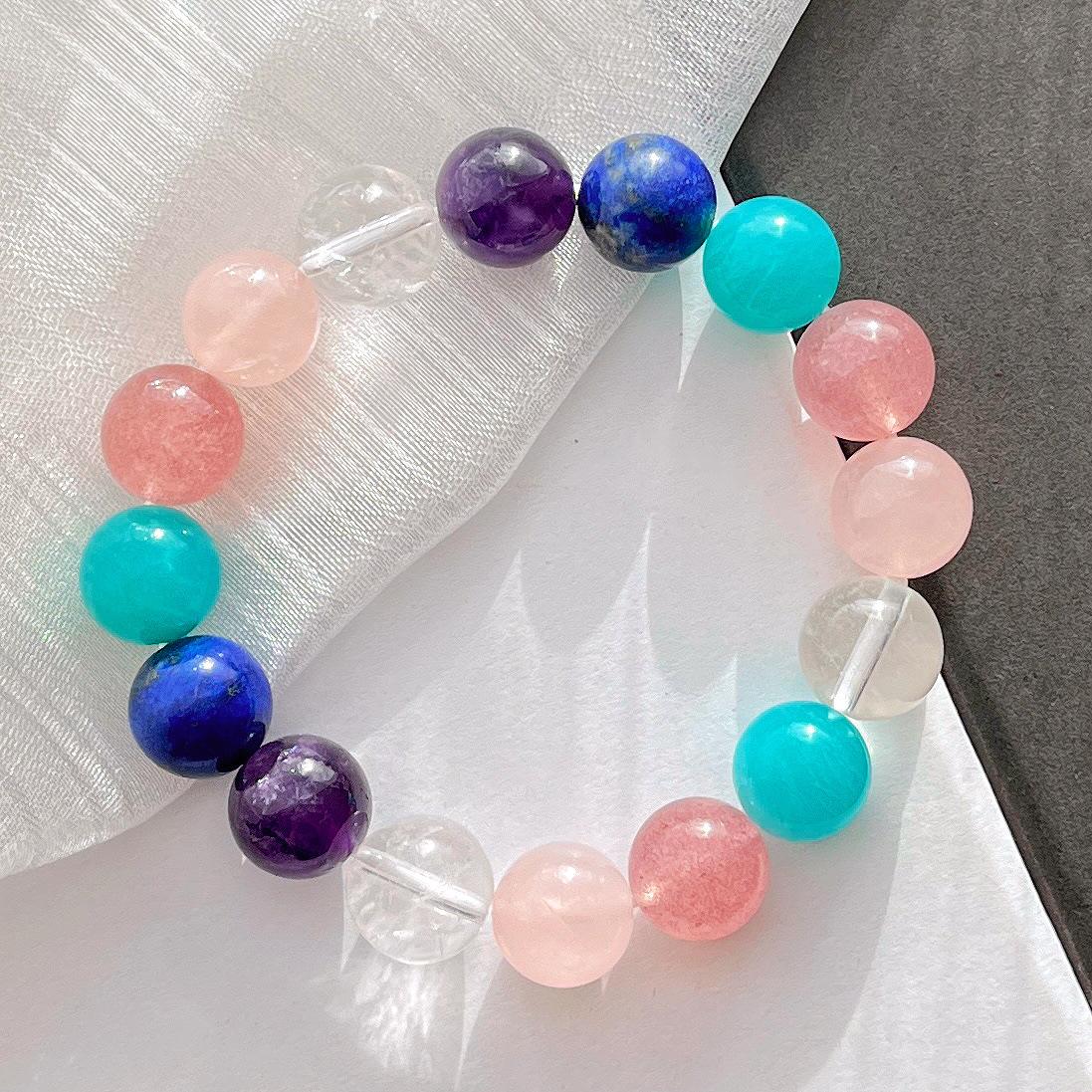 12Mm Large Granular Natural Strawberry Crystal Tianhe Stone Powder Crystal White Crystal Amethyst Bracelet