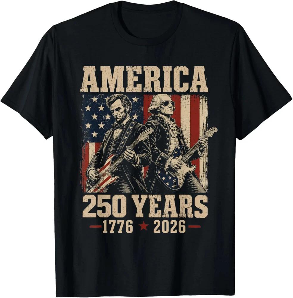 Abe Lincoln George Washington Guitar 250th Anniversary USA TShirt S