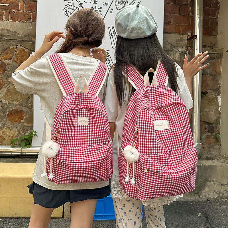 Plaid Backpack Campus Student Schoolbag Nylon Large Capacity Backpack