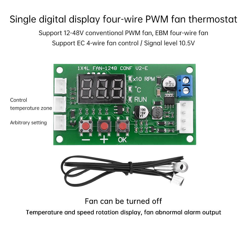 DC 12V 24V 48V 5A 4 Wire LED Digital Display PWM Motor Fan Speed Controller Governor Temperature Control Support EC EBM Fan