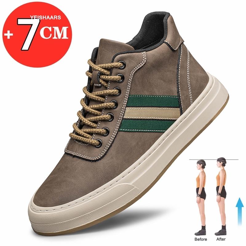 Fashion Man Genuine Leather Elevator Shoes High-top Casual Shoes Fashion Lift Sneakers 7cm Insole Height Increased Shoes Sports Taller