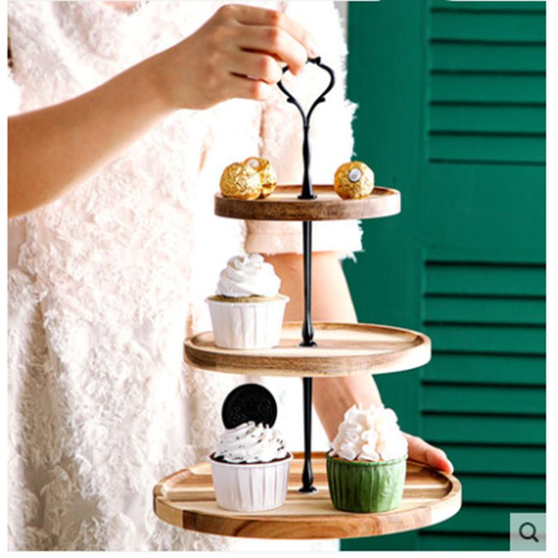 2/3 Tiers Detachable Cake Stand Wooden European Style Pastry Cupcake Fruit Plate Serving Dessert Holder Home Decor Wedding Party