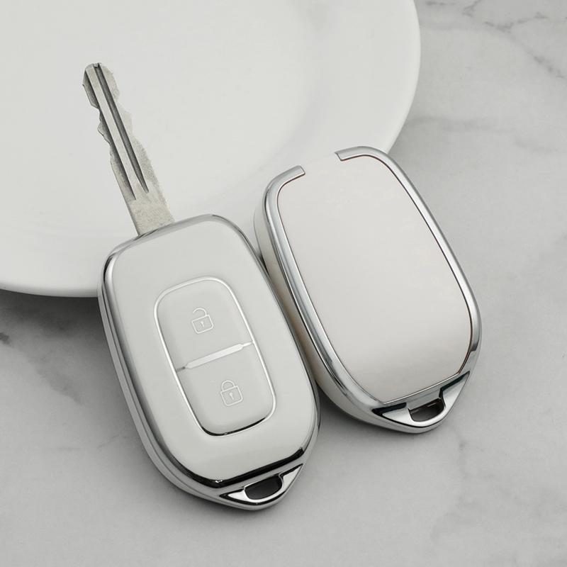 2 Bottons Silver Tpu Auto Key Fob Cover Case Fit For Renault Fit For Renault Sandero Symbol Trafic Dacia Logan Auto Accessories