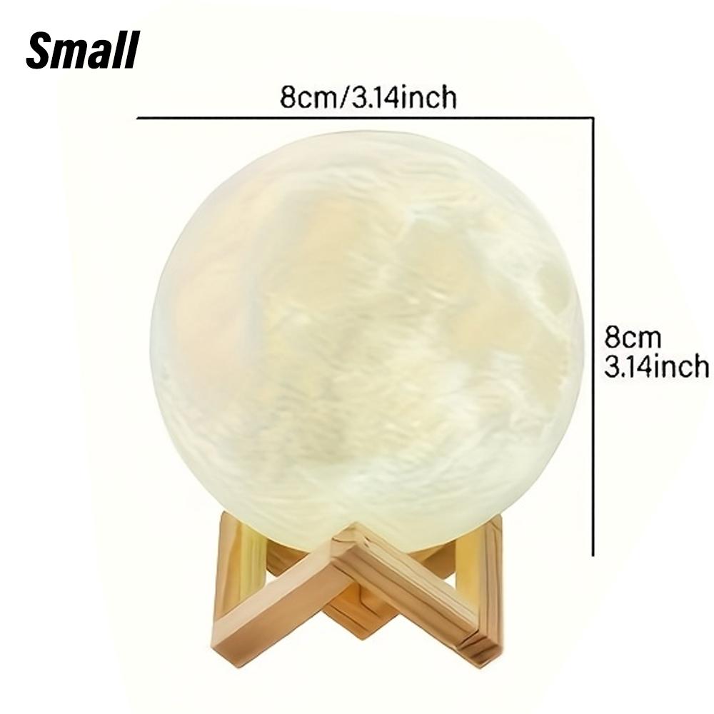 

3D-Printed Moon-Shaped LED Night Light, USB Plug, with 4.7-Inch Wooden Base, Touch-Control Brightness, Christmas Gift