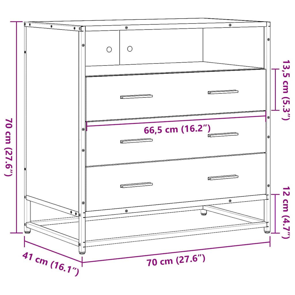 Smoke Oak Drawer Cabinet 70 X 41 X 70 Cm Engineered Wood