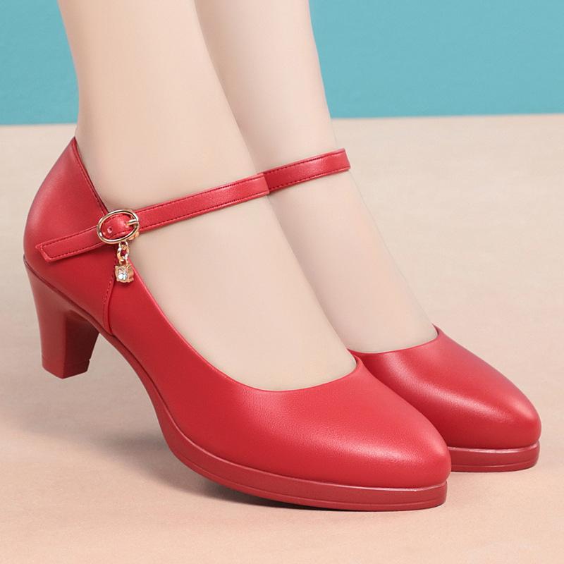 Punta Tonda, Basso Taglio, Alla Moda, Eleganti, Tacco Chunky, Tacco Medio, Suola Morbida, Comode Scarpe da Lavoro con Cinturino a Singola Fibbia